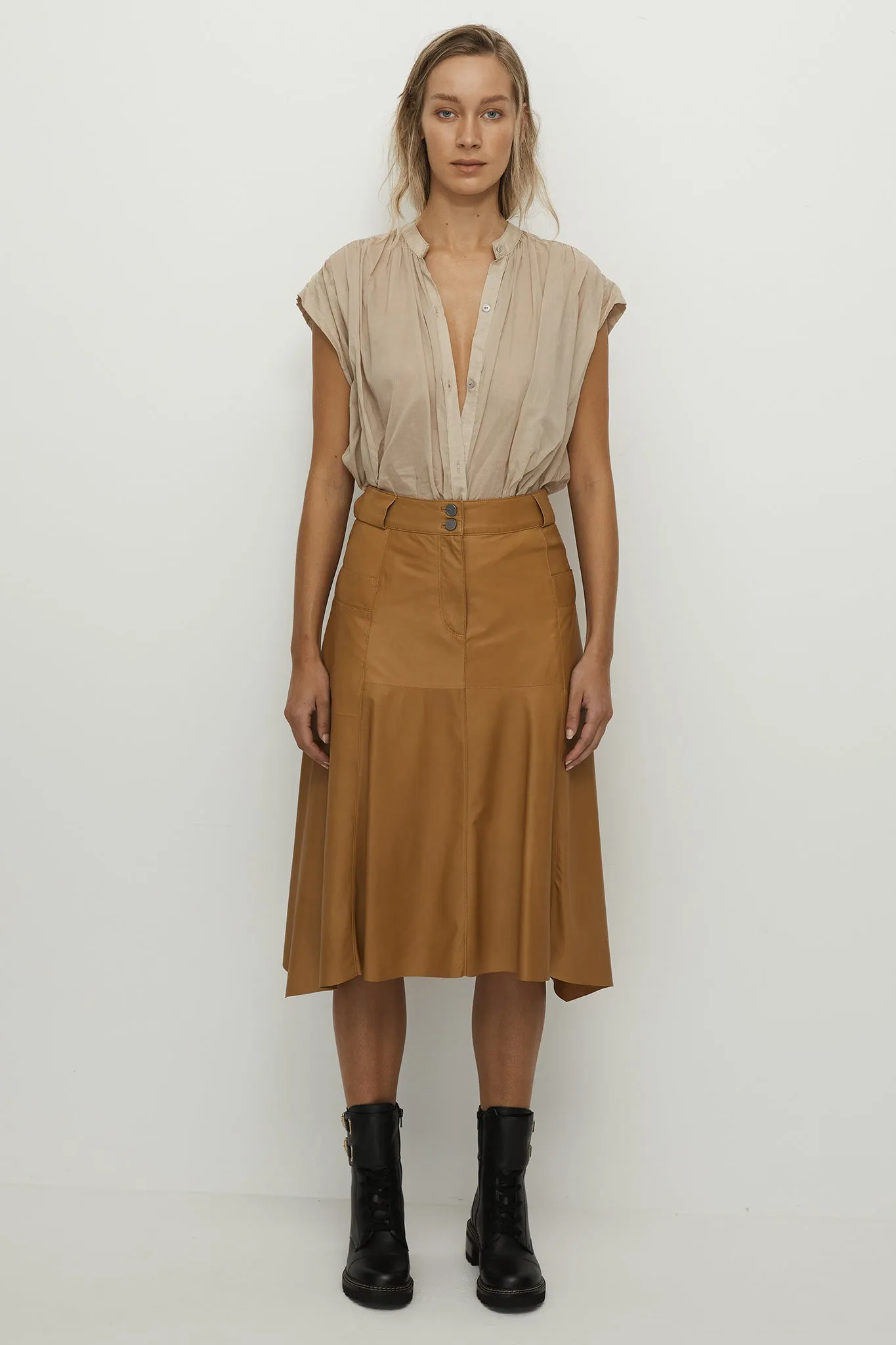 Hudson High-Rise Skirt Toasty Caramel Leather - SAMPLE