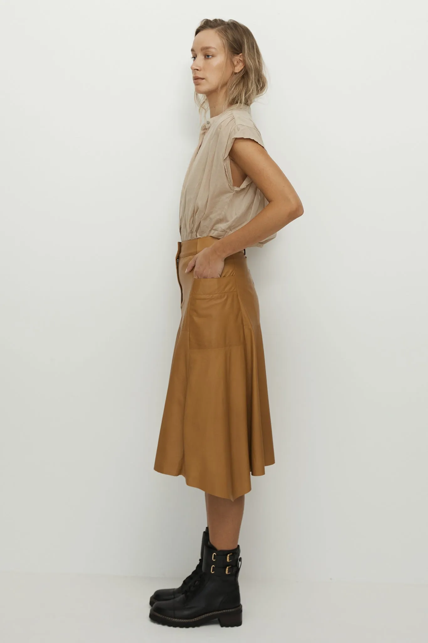 Hudson High-Rise Skirt Toasty Caramel Leather - SAMPLE