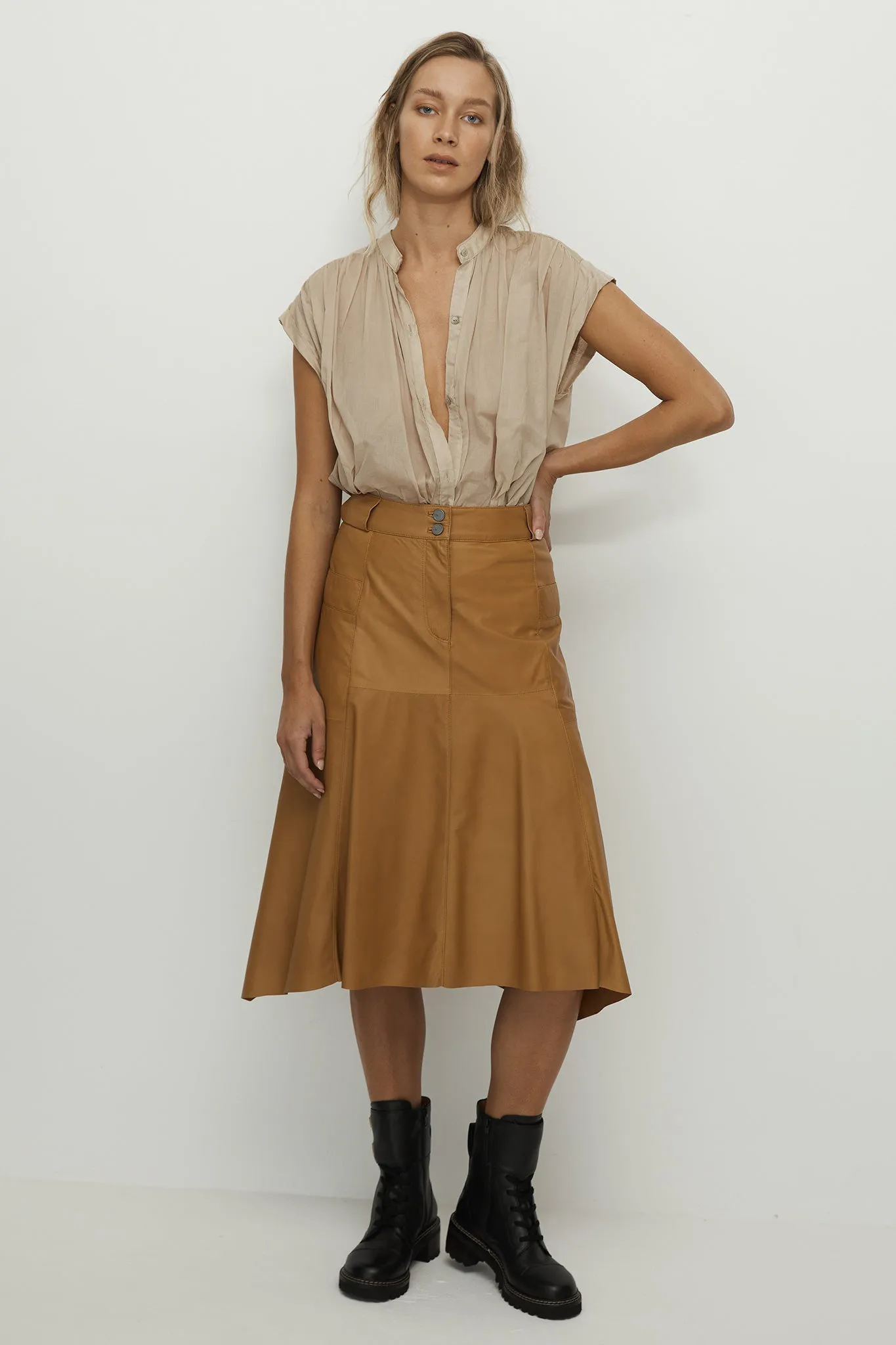 Hudson High-Rise Skirt Toasty Caramel Leather - SAMPLE