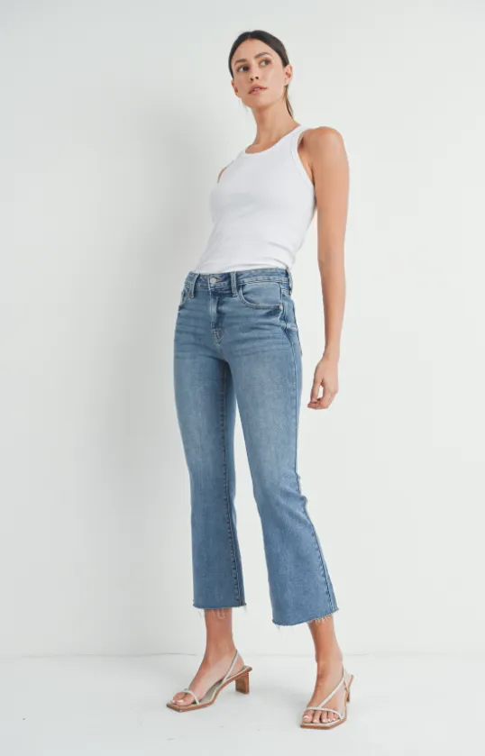 Just USA Jeans Stretchy Cropped Flare Jean - Medium Denim