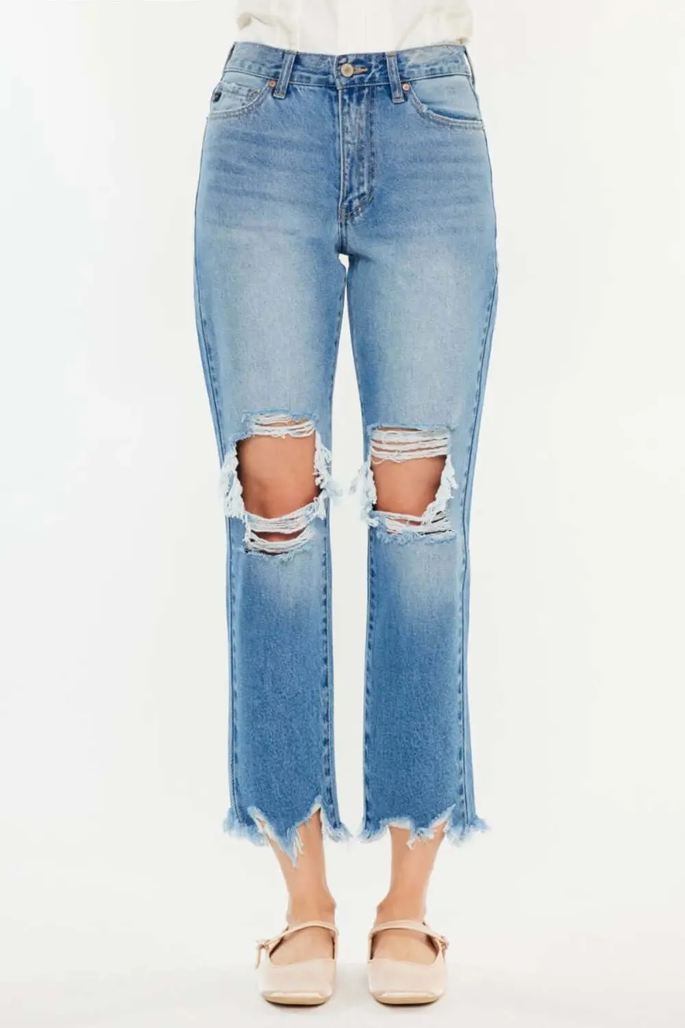 Kancan Distressed Jeans - Frayed Hem Cropped