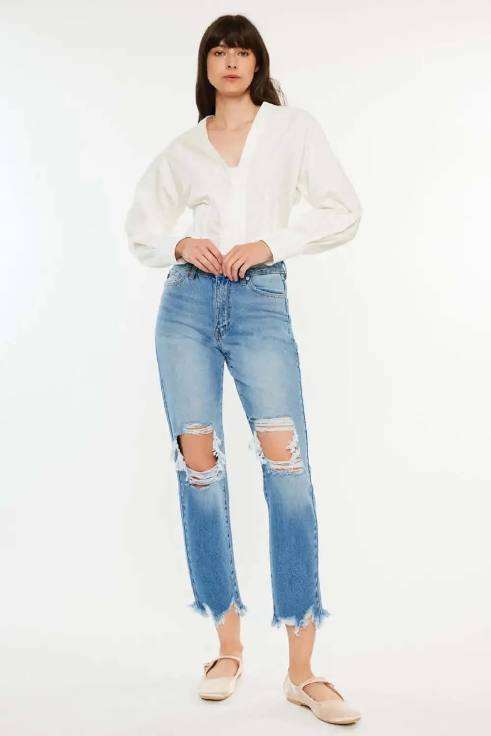 Kancan Distressed Jeans - Frayed Hem Cropped