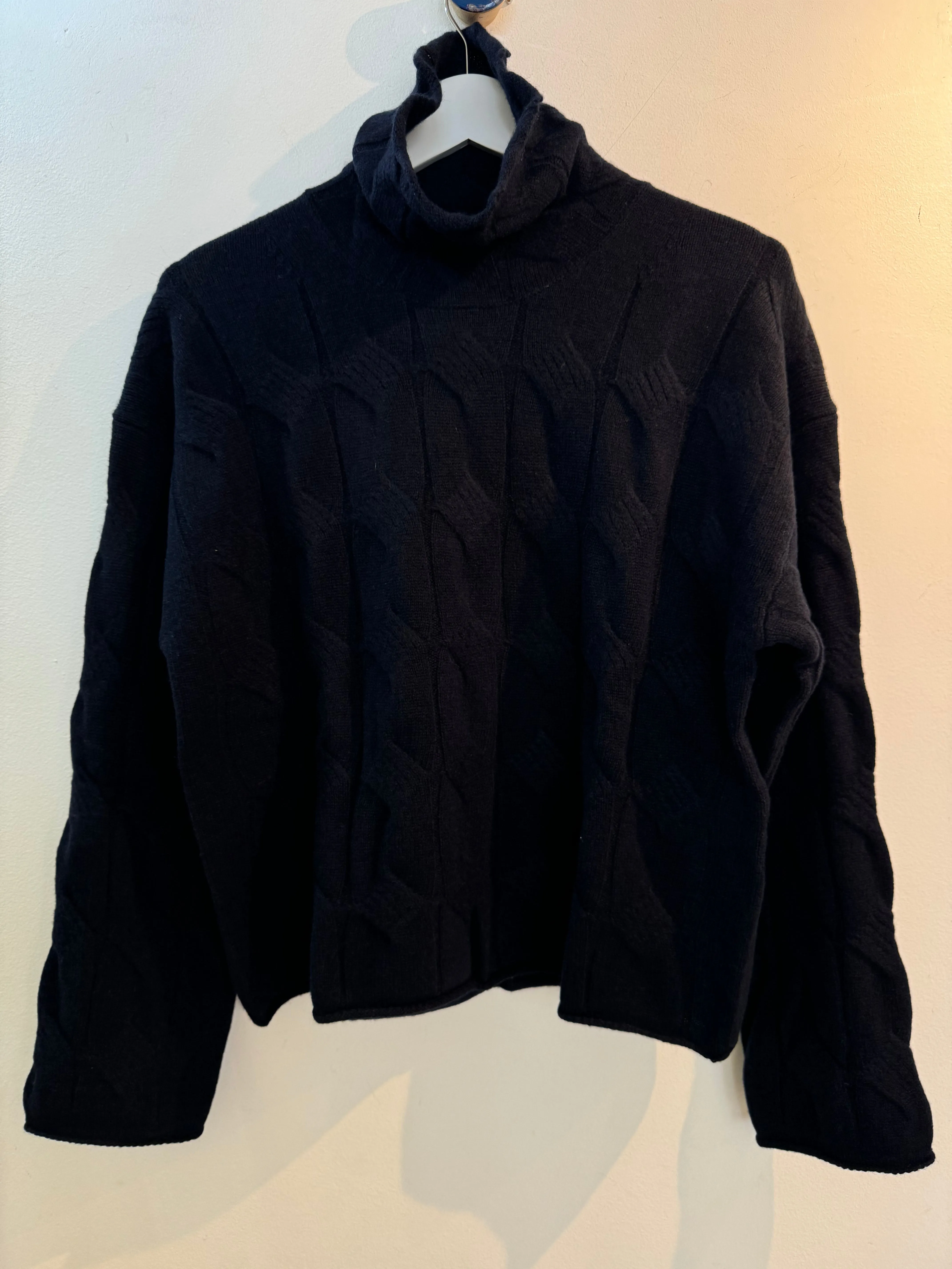 Kashette Navy Holly Funnel Neck Cable Sweater