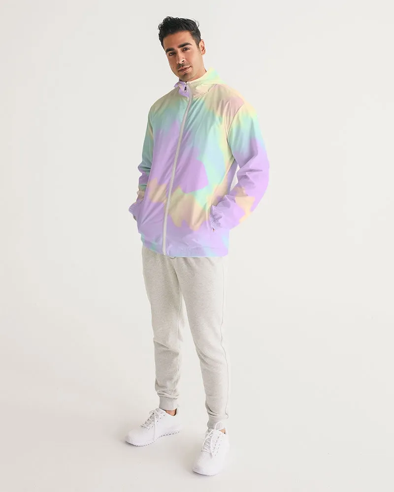 Lilac Mint Tie Dye Men's Windbreaker Hooded Jacket