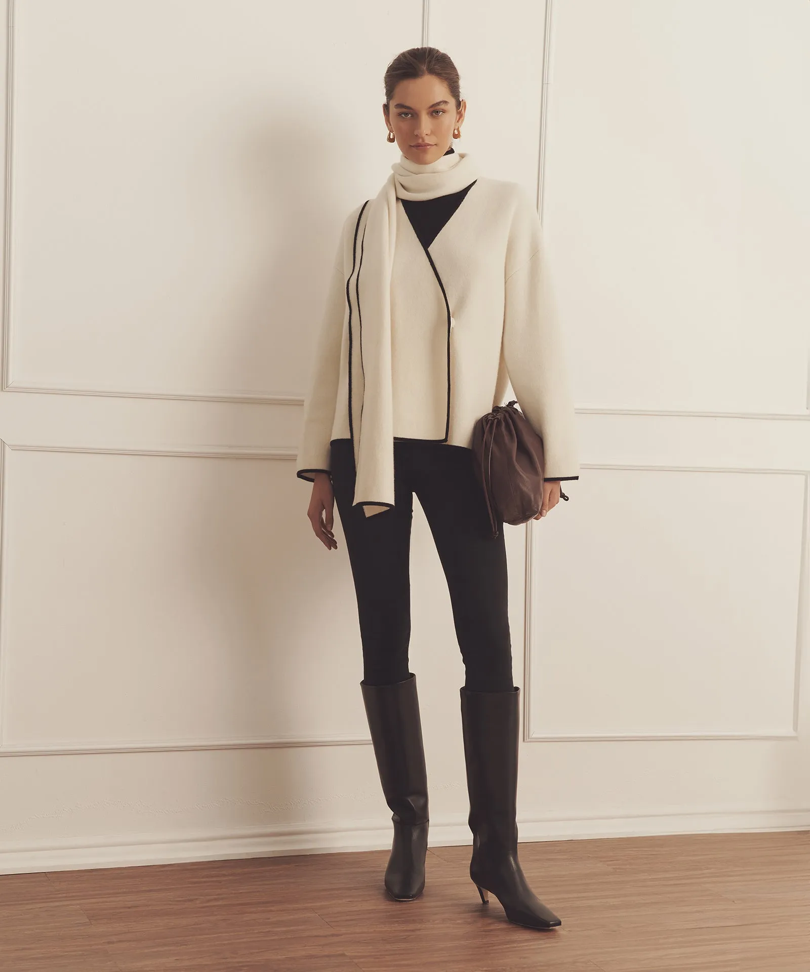 Luxe Cashmere Sweater Jacket with Scarf