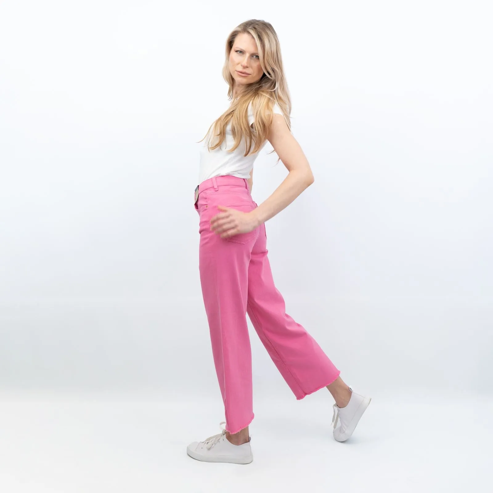 M&S High Waisted Crop Wide Leg Pink Denim Jeans