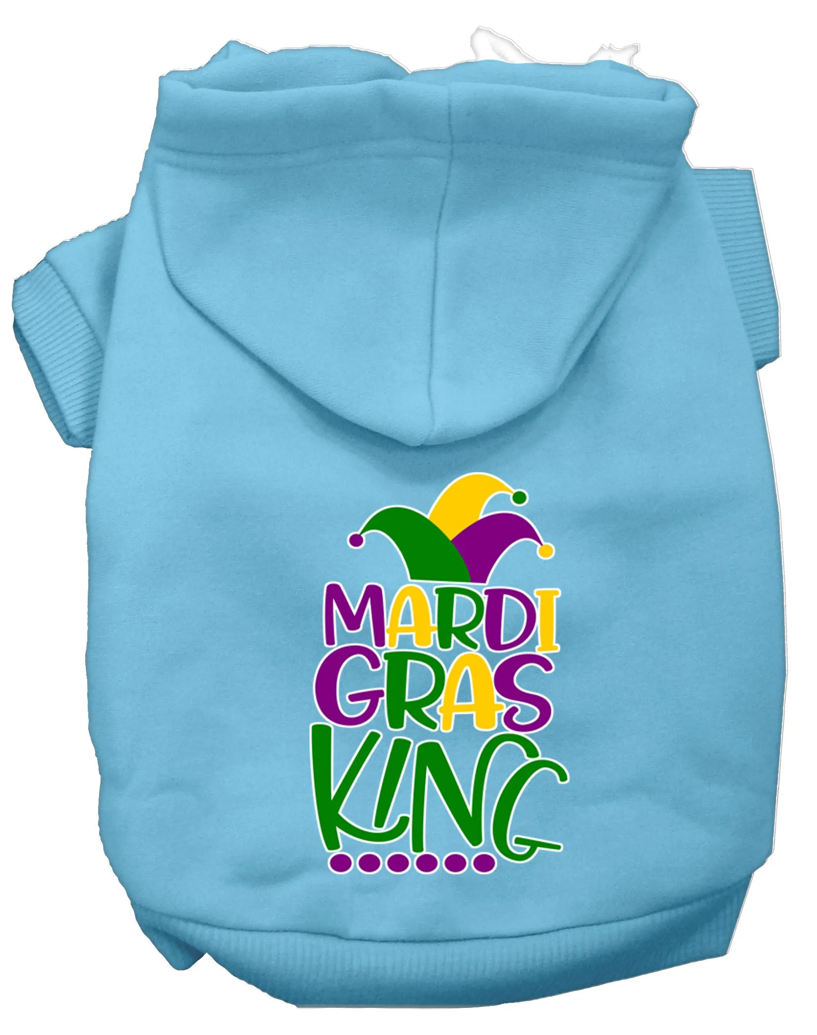 Mardi Gras King Screen Print Mardi Gras Dog Hoodie Baby Blue M