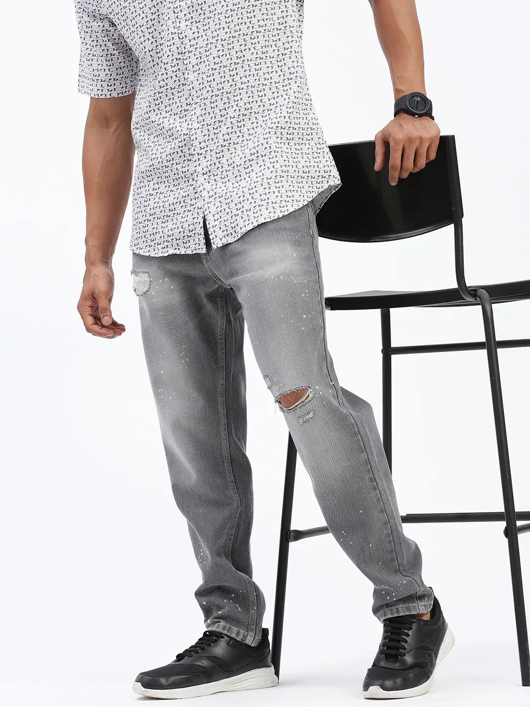 Men Grey Regular Fit Cropped Jeans