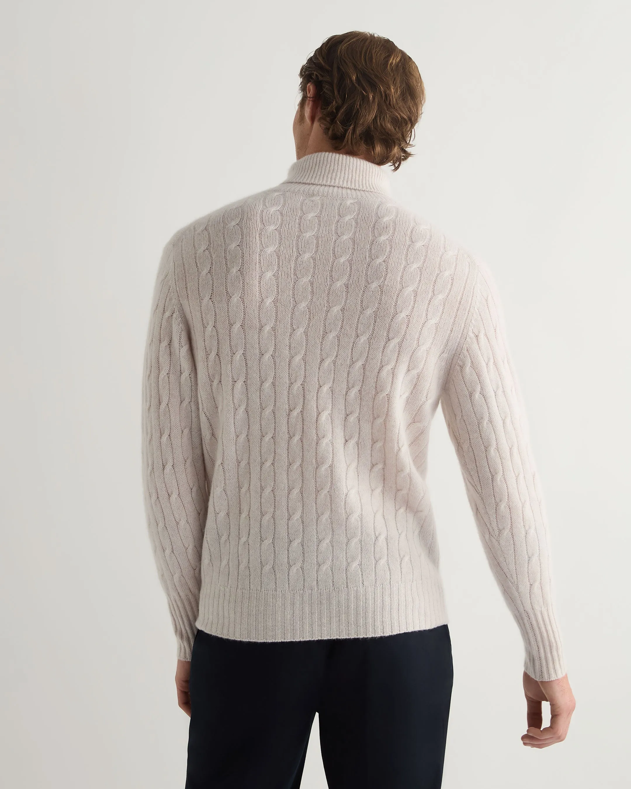 Men's Berwick Cable Roll Neck Cashmere Jumper Frost White