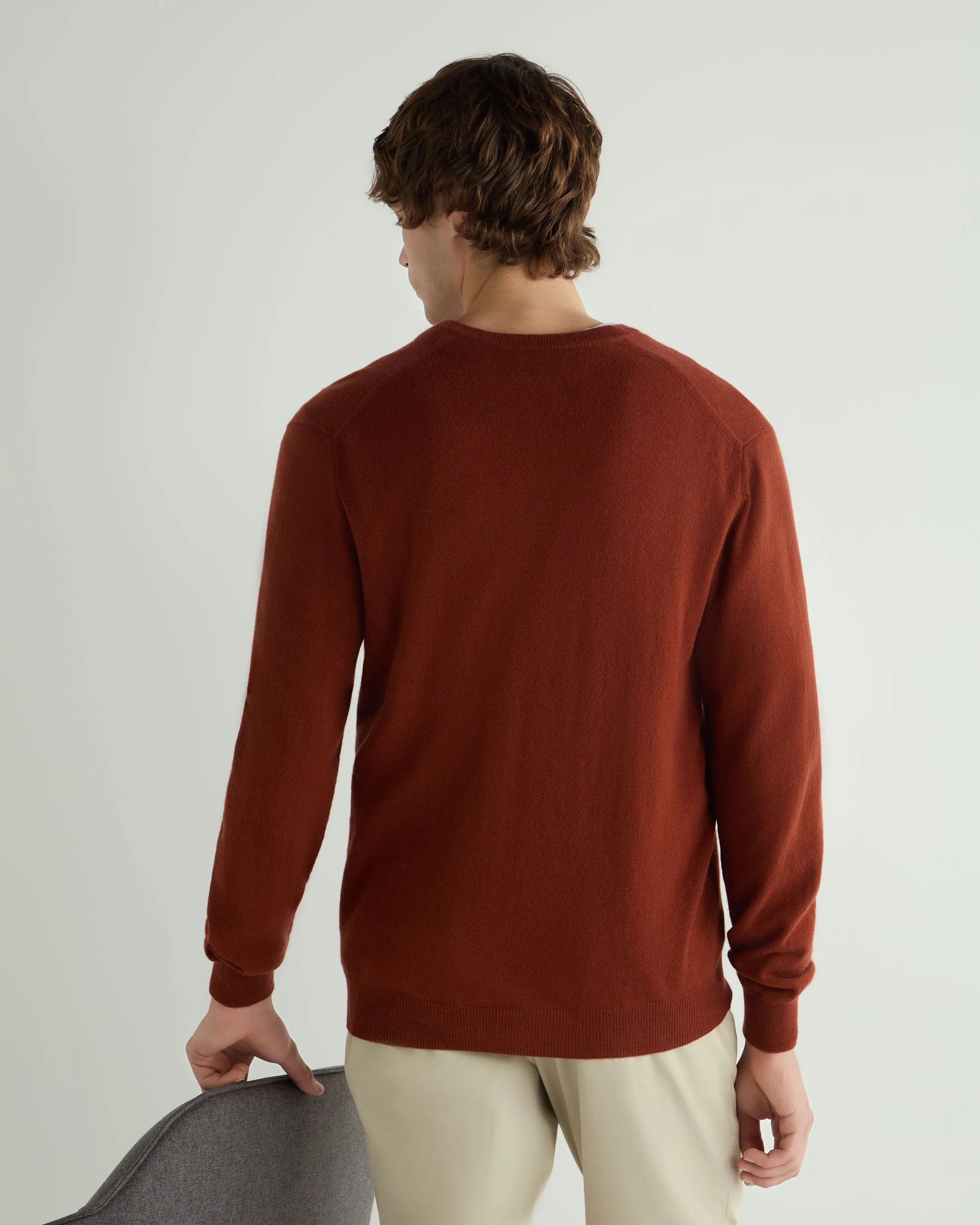 Men's Burlington V Neck Cashmere Sweater Spice Orange