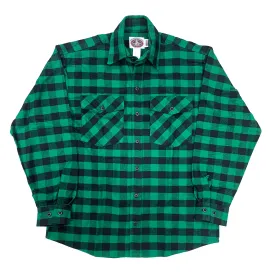 Mens Flannel Button Shirt - Green & Black Buffalo Check