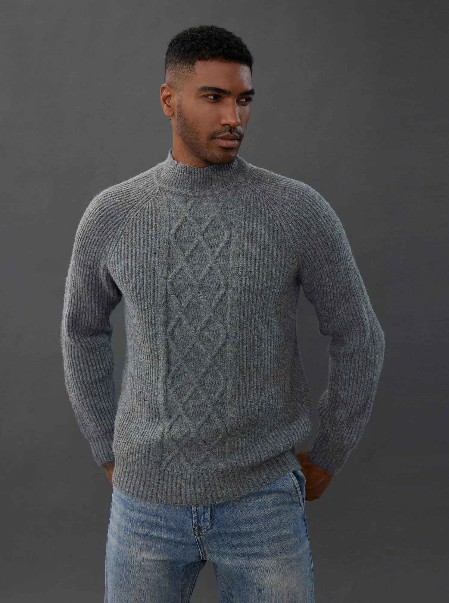 Men's Mock Neck Sweaters Casual Cable Twisted Knitted Pullover Sweaters