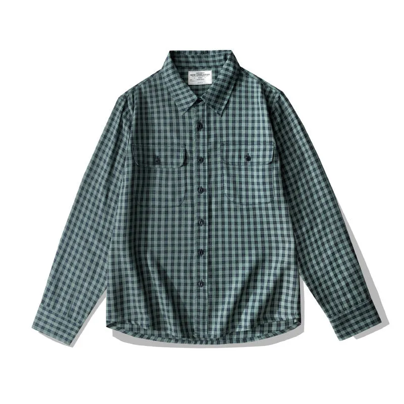 Men's Small Plaid Shirt Vintage Basic Long Sleeve Shirt