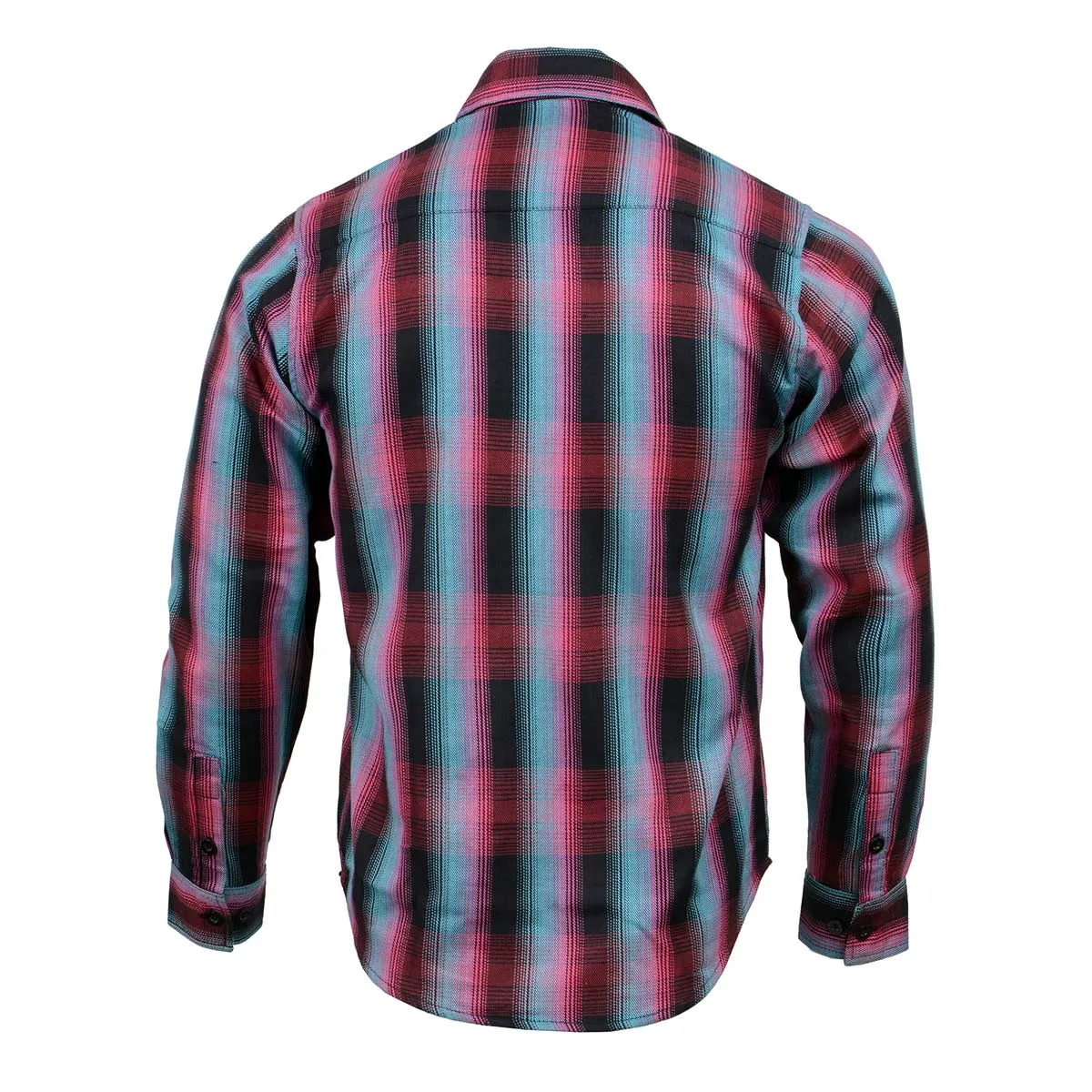 Milwaukee Leather MNG11660 Men's Black and Pink with Blue Long Sleeve Cotton Flannel Shirt