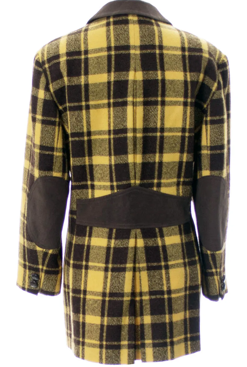 Mondi mustard plaid vintage blazer with suede elbow patches