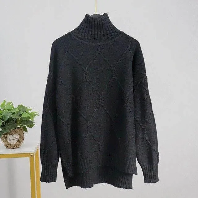 Mystical Argyle Turtleneck Pullover Sweater