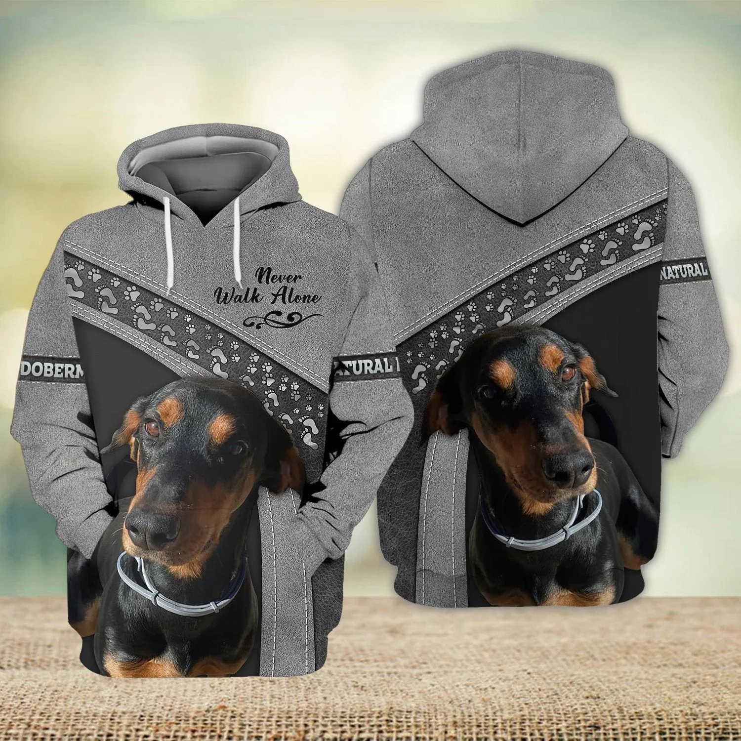 Natural Doberman Love Grey Never Walk Alone 3D Full Print Sweatshirt Shirts