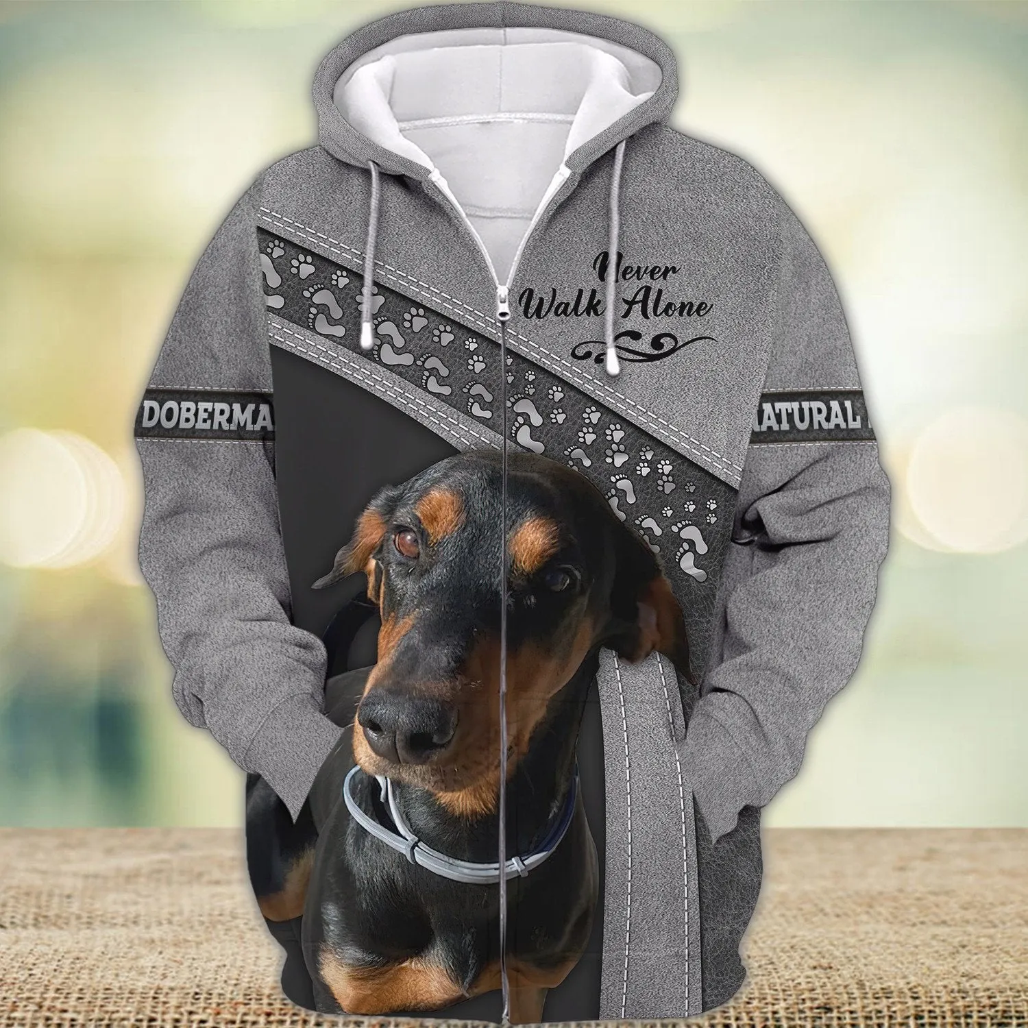 Natural Doberman Love Grey Never Walk Alone 3D Full Print Sweatshirt Shirts