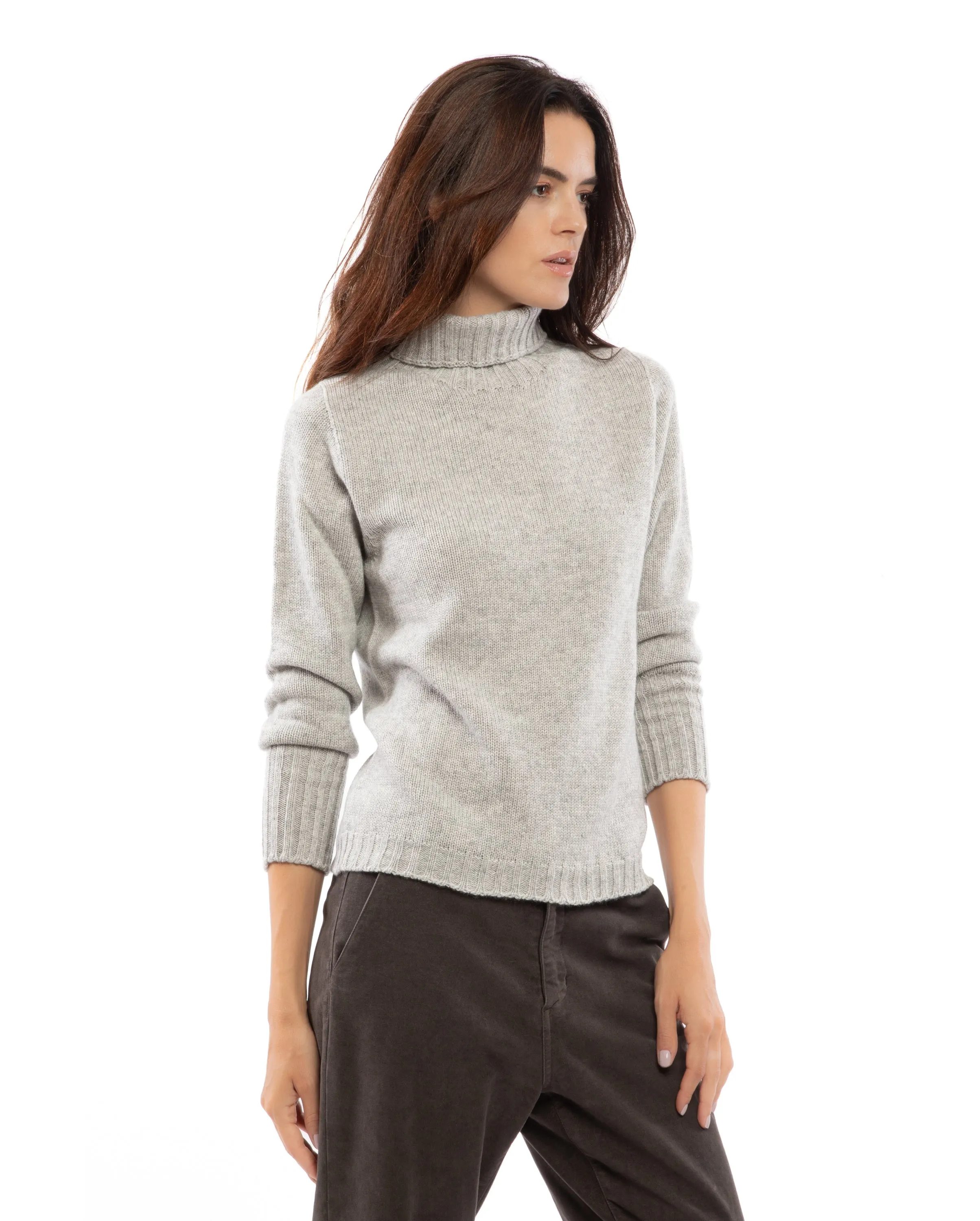 NEW FALL 24 - Women's Classic Cashmere Turtleneck Sweater Light Gray