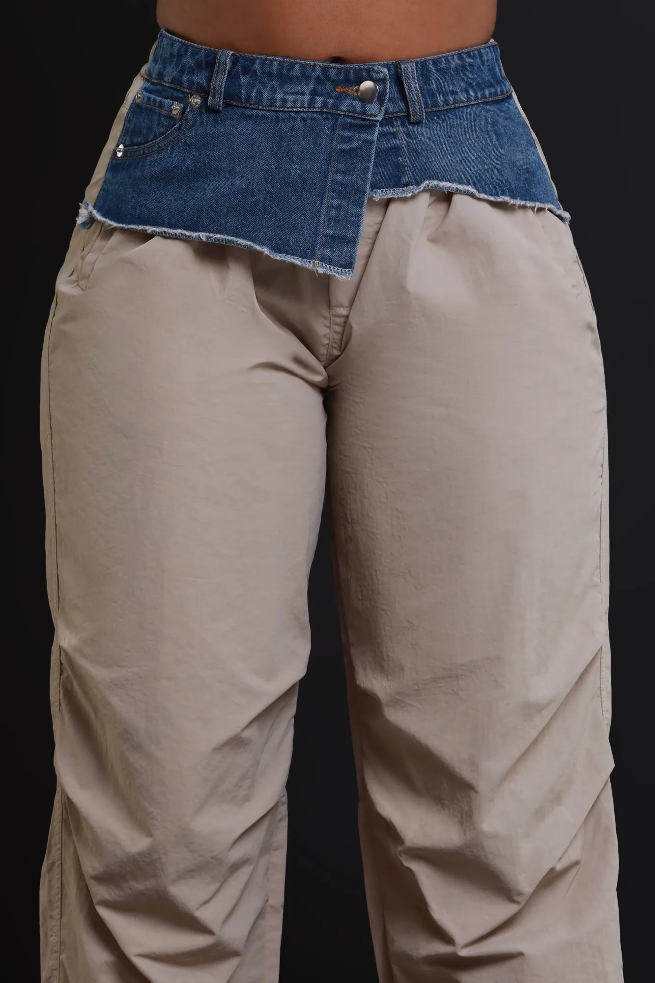 Pay The Fine Contrast Cargo Pants - Beige/Blue