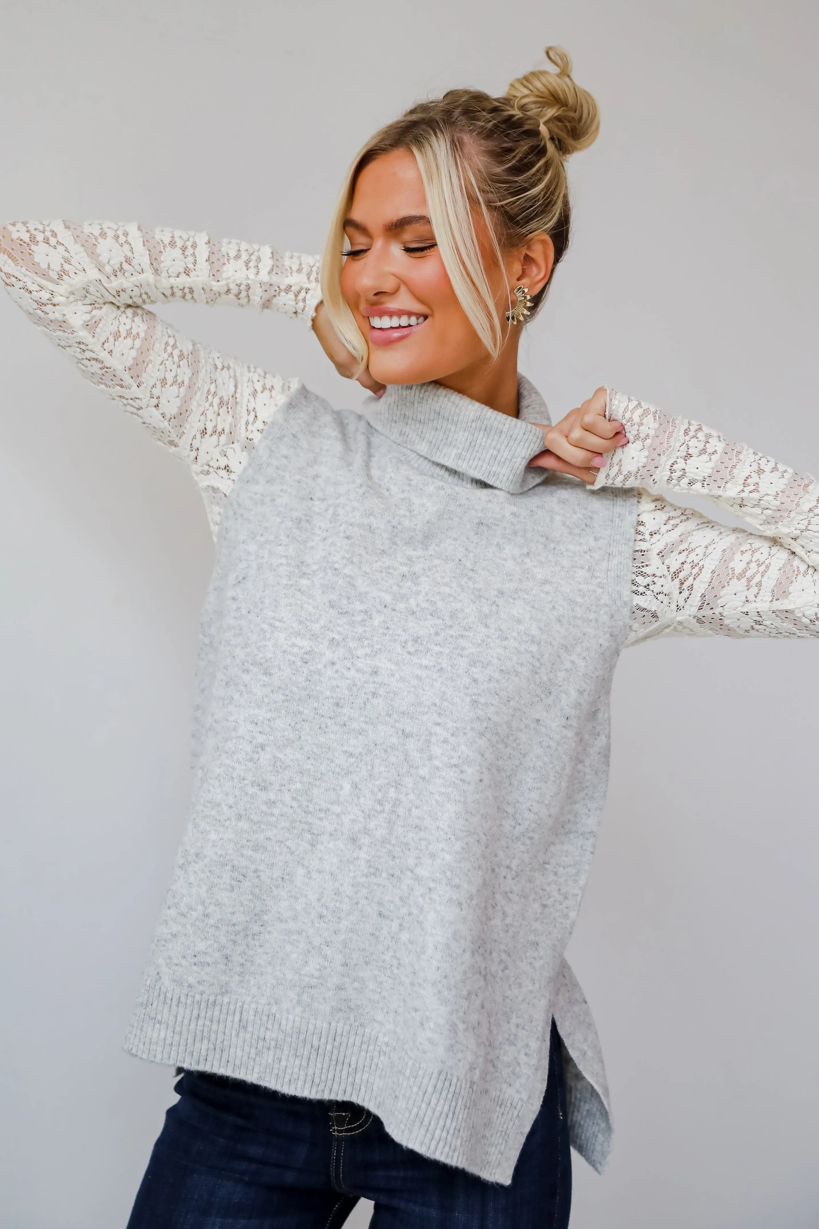 Perfectly Toasty Heather Grey Turtleneck Sweater Top