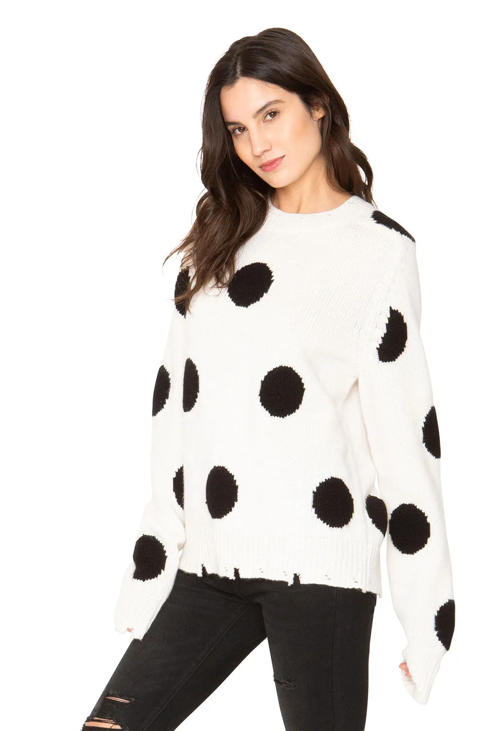 Polka Dot Cashmere Sweater - White & Black