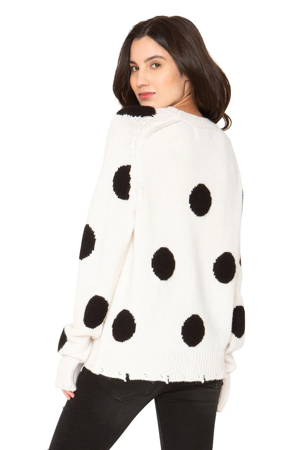 Polka Dot Cashmere Sweater - White & Black