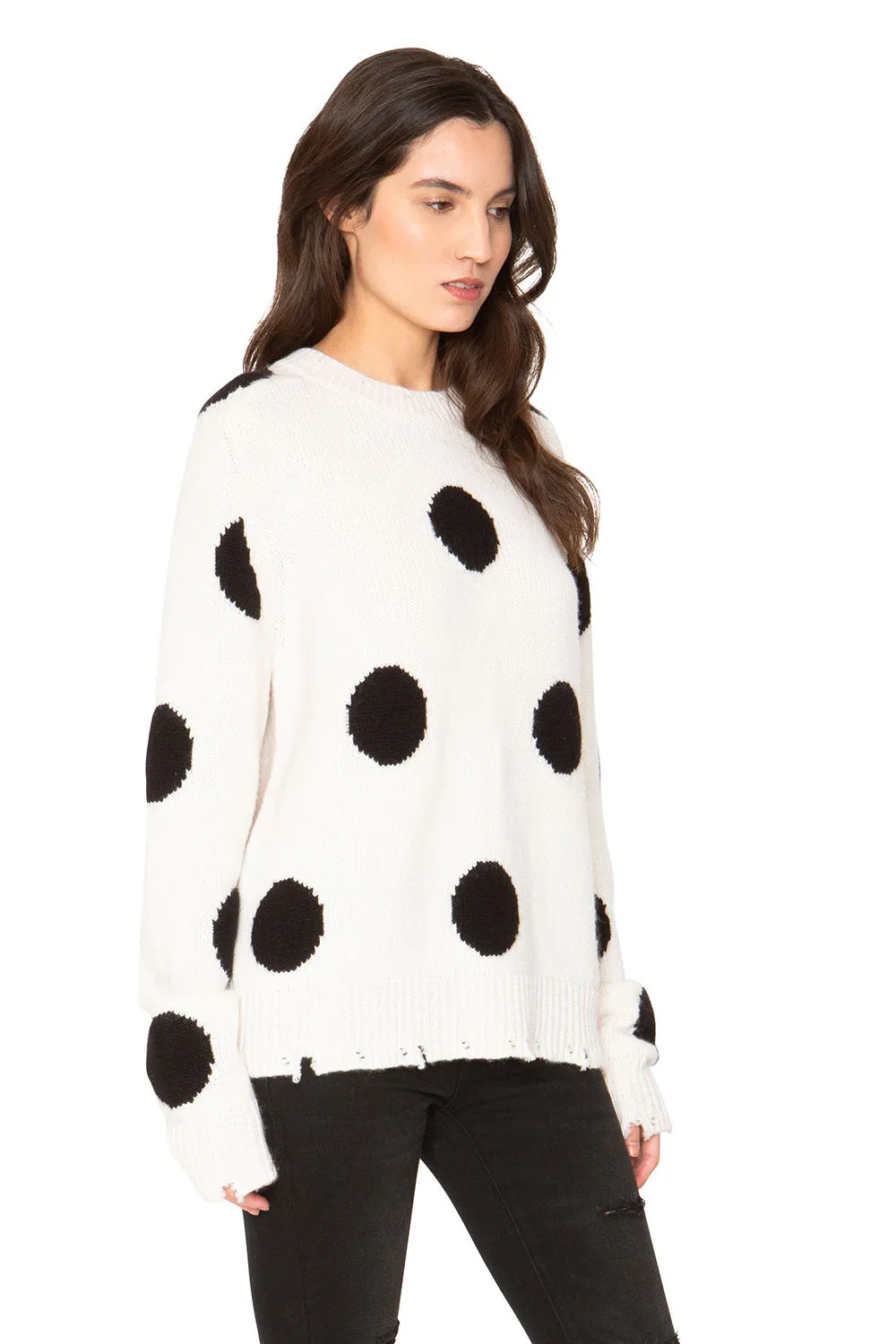 Polka Dot Cashmere Sweater - White & Black