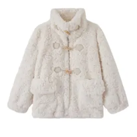 Quilted Horn Button Lamb Wool Coat For Women