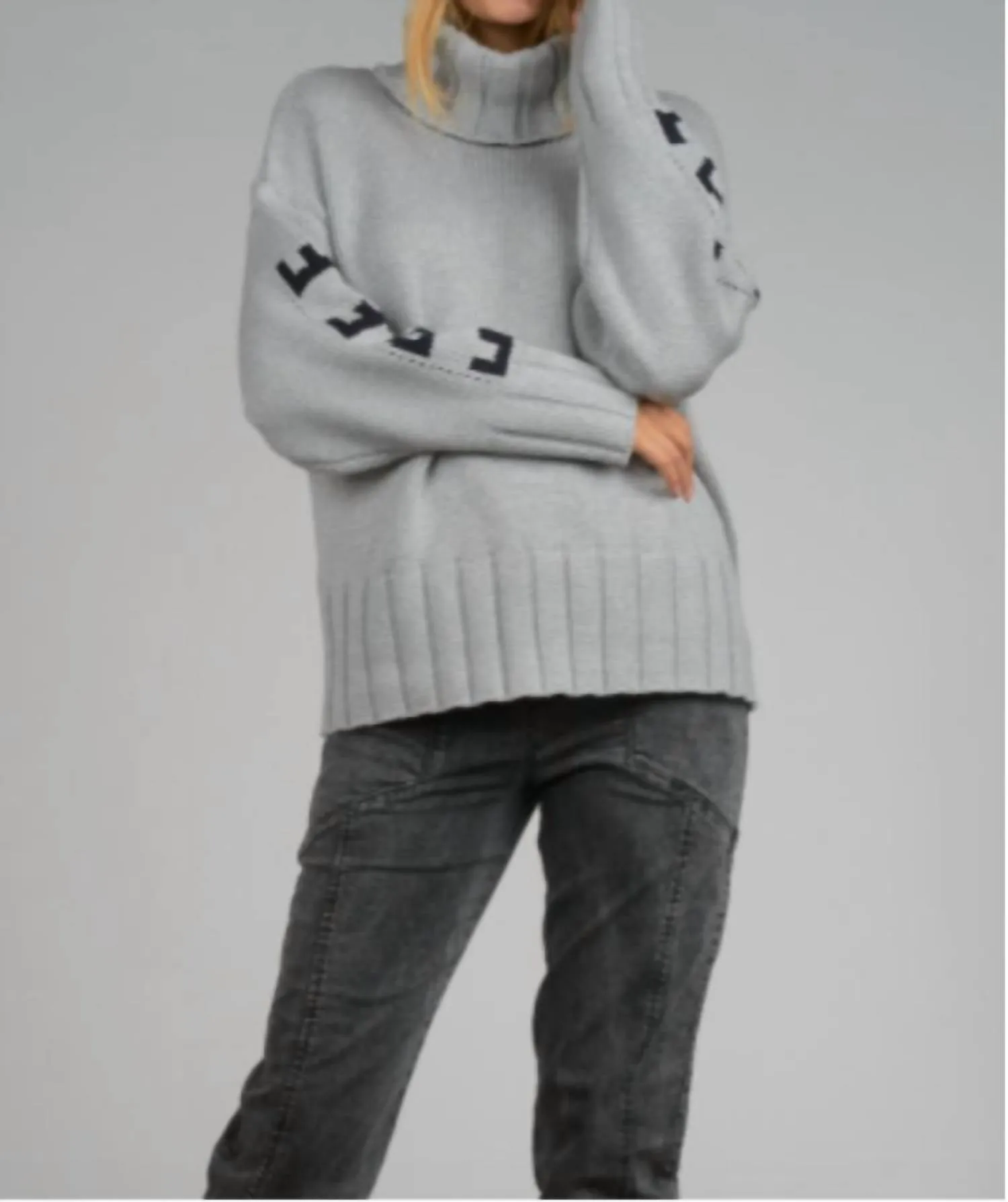 "free Love" Chunky Turtleneck Sweater In Grey