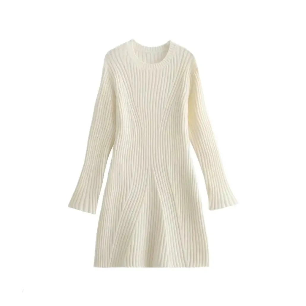 Ribbed Knitted Stylish A-line Dress