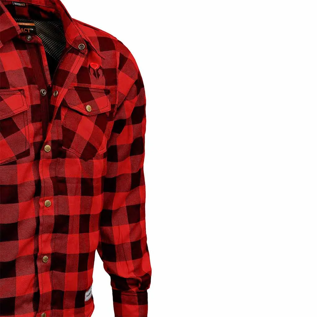 RIDERACT® Men's Motorcycle Riding Reinforced Flannel Shirt Road Series Red