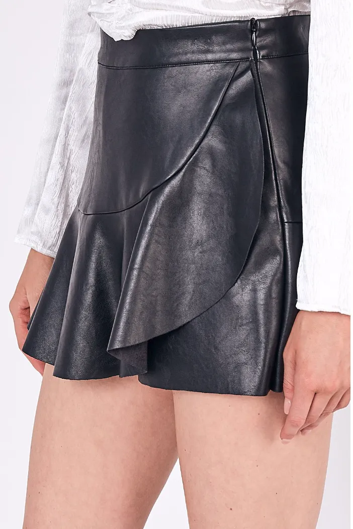 Rockin Black Faux Leather Mini Skort