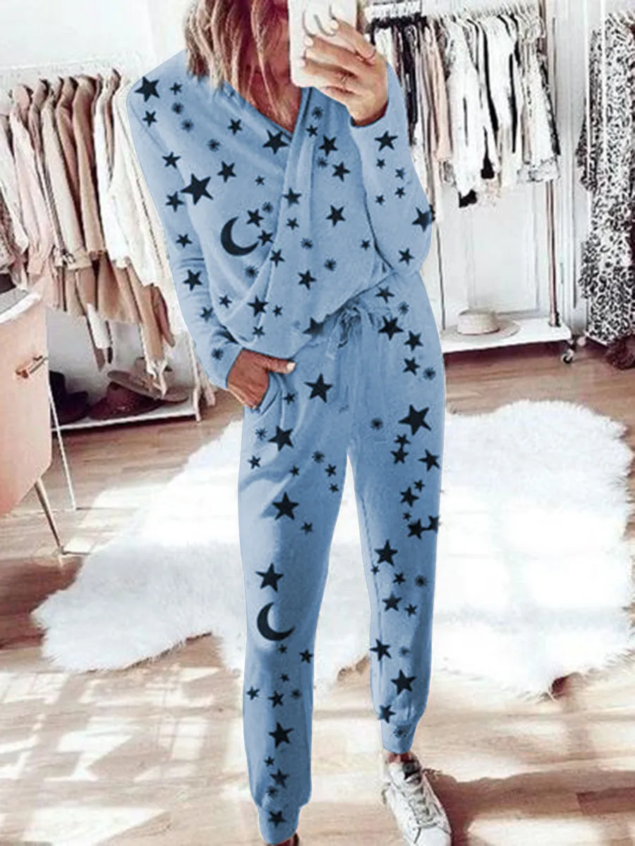 Romantic Starry Loose Top Pants Knitted Suit