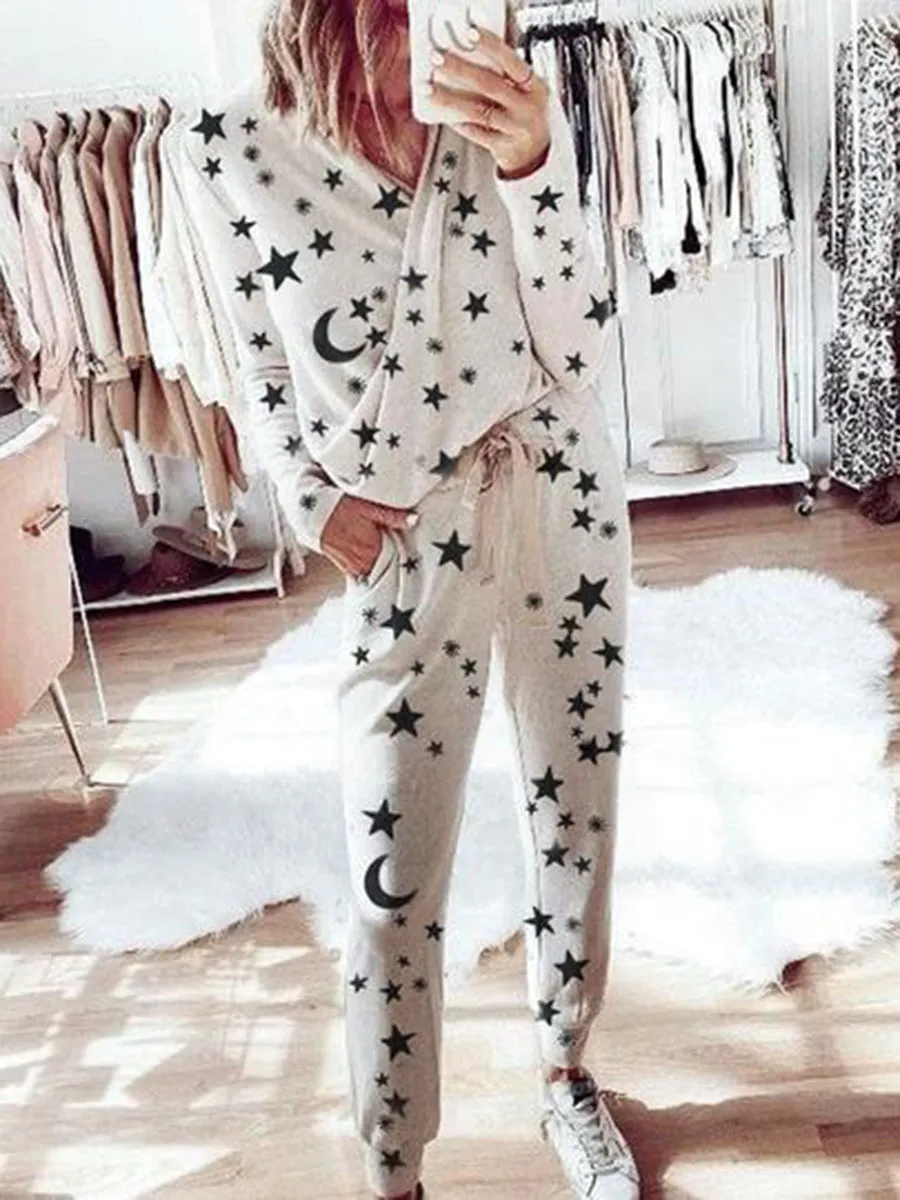 Romantic Starry Loose Top Pants Knitted Suit