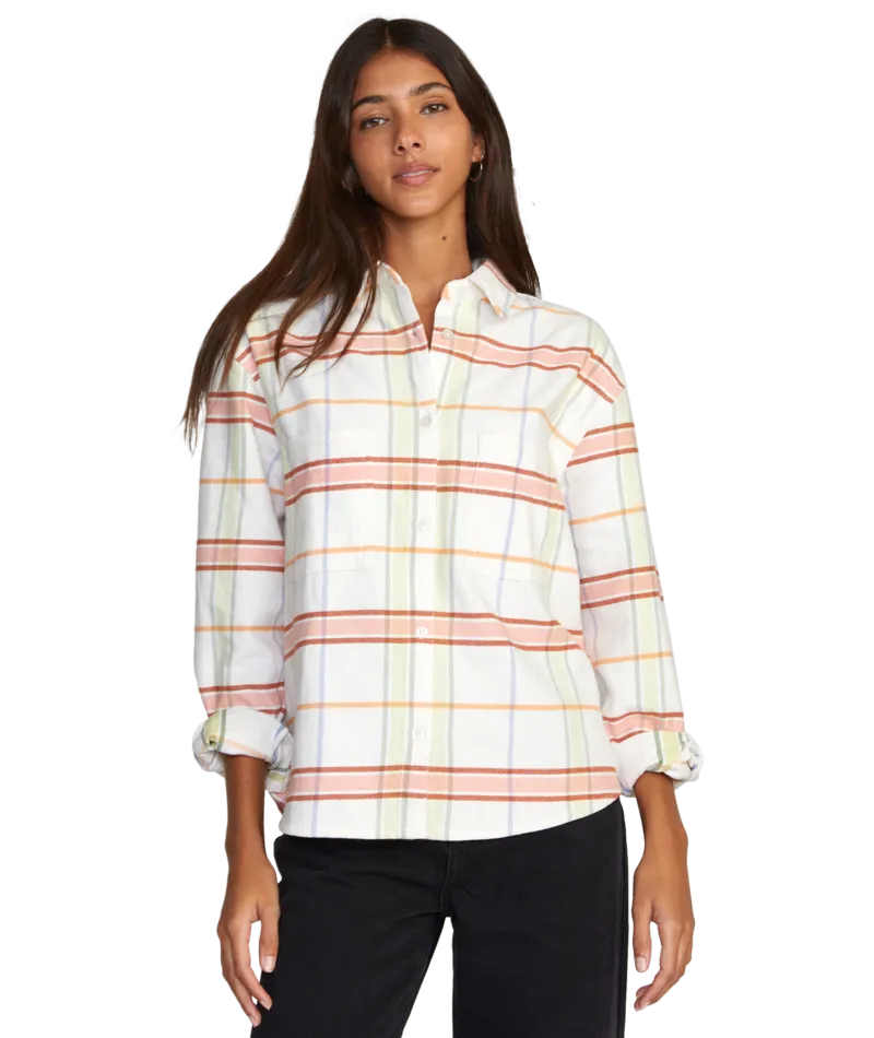 RVCA Rush Flannel L/S Shirt-Whisper White