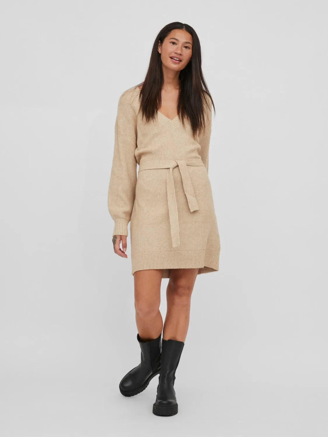 Sharon V-Neck Dress (Beige)