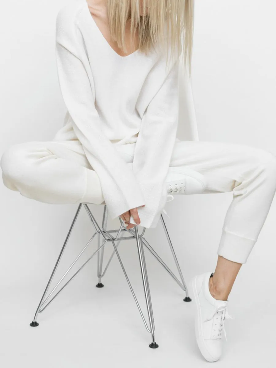 Simple Casual Loose Long Sleeve Top Pants Knitted Suit