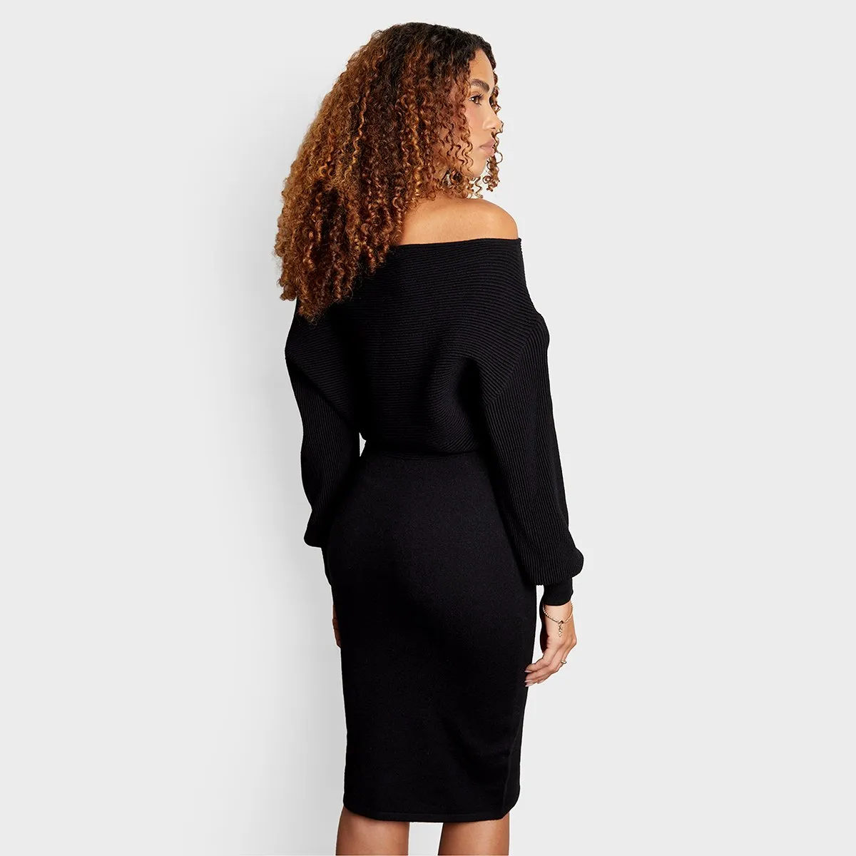 Threadbare Ladies Slash Neck Knitted Midi Dress