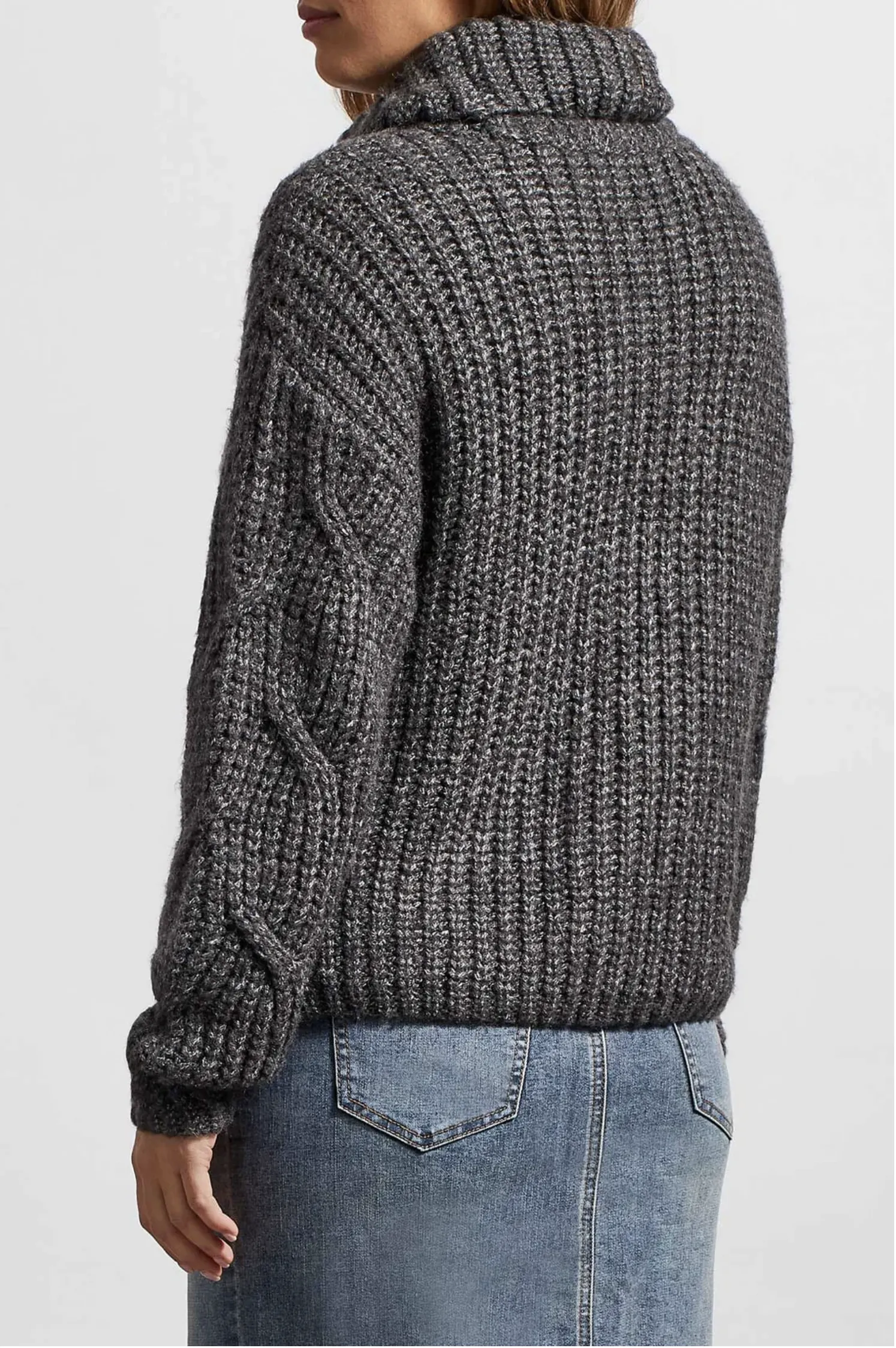 Tribal - Turtleneck Sweater w/Cable DTL - H Charcoal