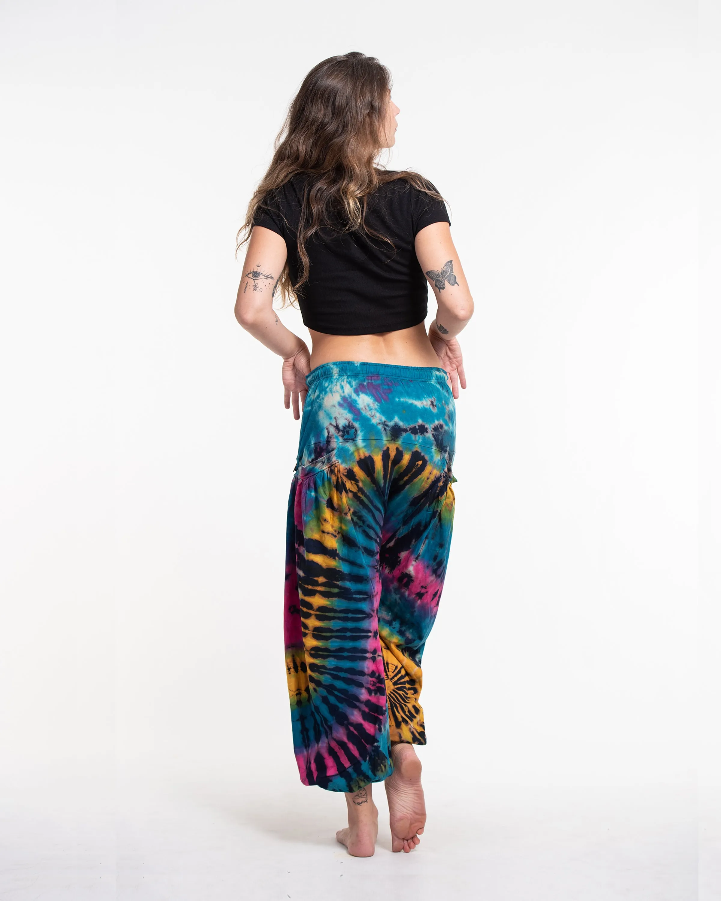 Unisex Tie Dye Cotton Harem Pants in Blue Yellow