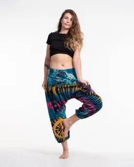 Unisex Tie Dye Cotton Harem Pants in Blue Yellow