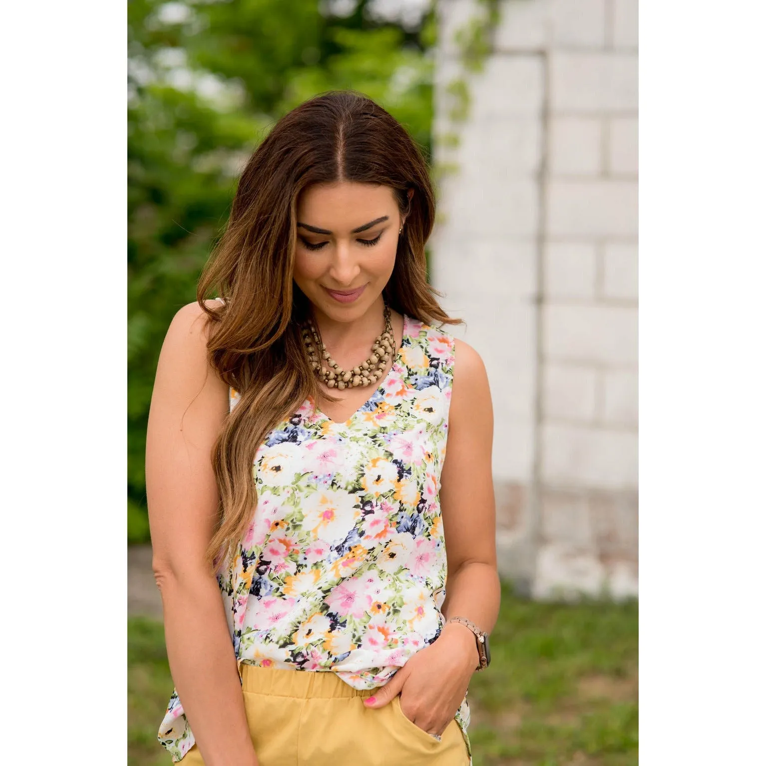 V-Neck Multi Floral Patterned Tank