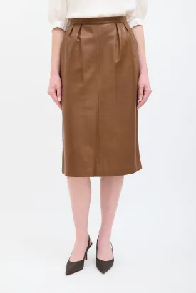 Vintage Brown Leather Midi Skirt