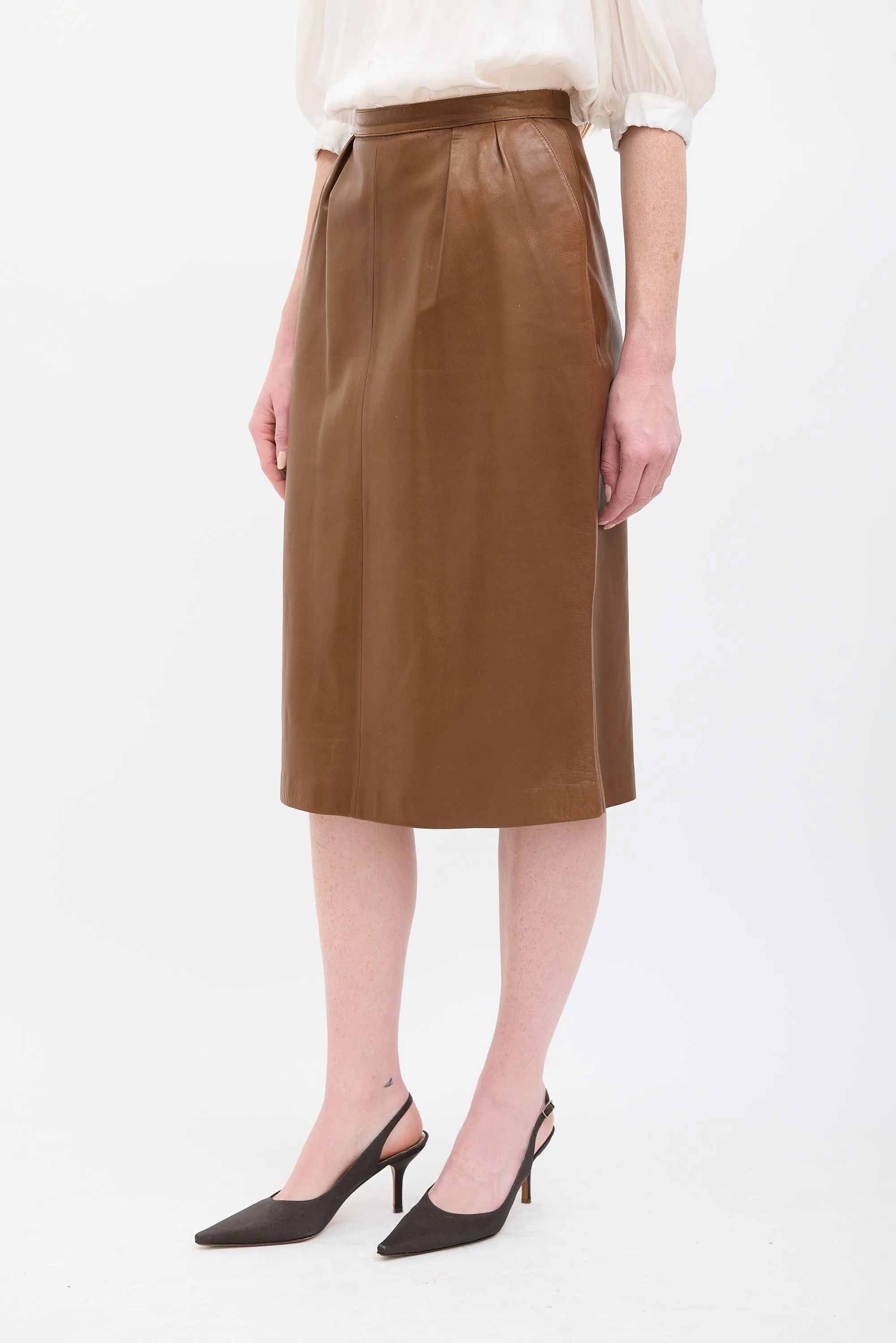 Vintage Brown Leather Midi Skirt