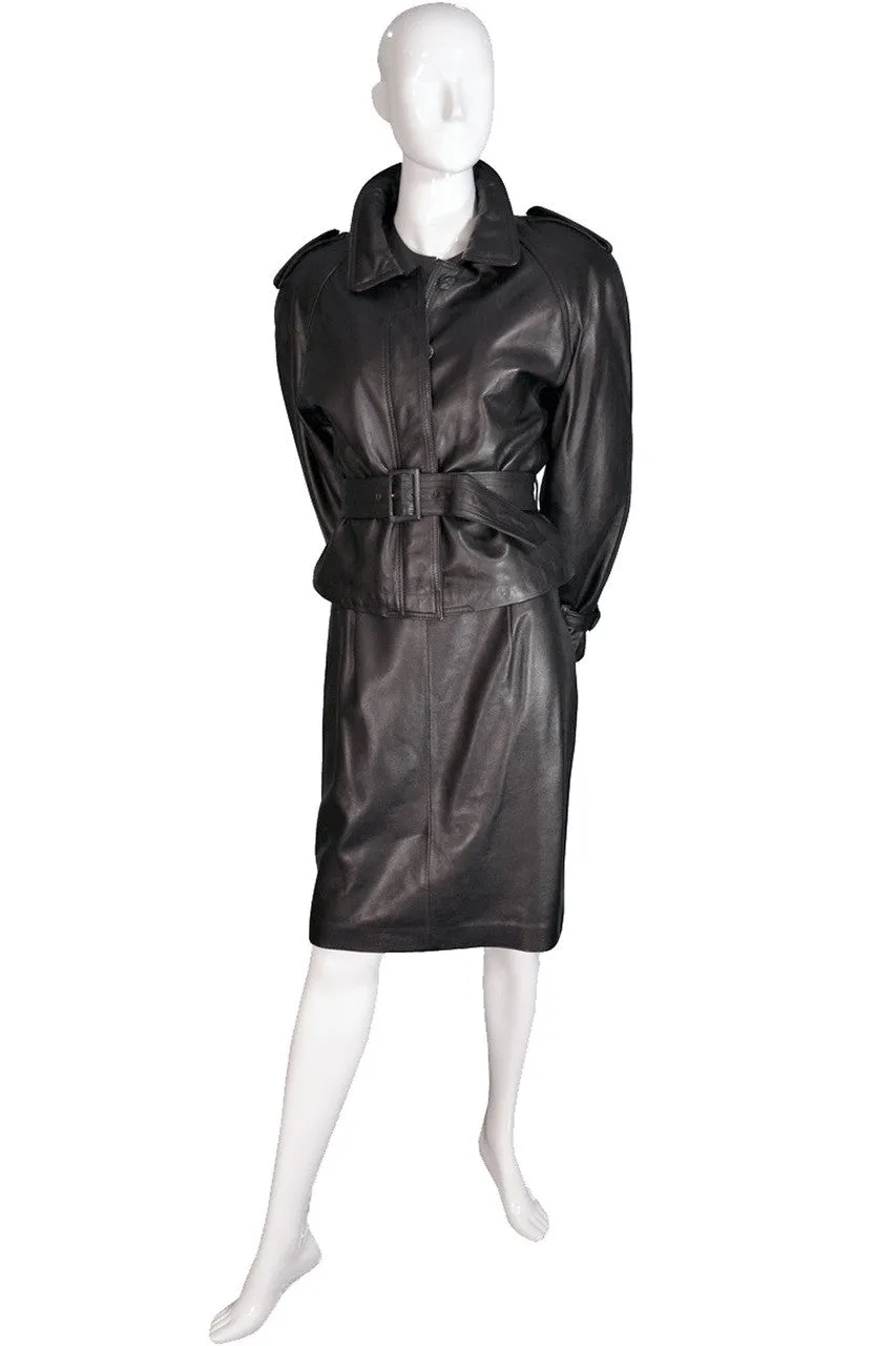 Vintage Ferragamo leather skirt suit with bomber jacket