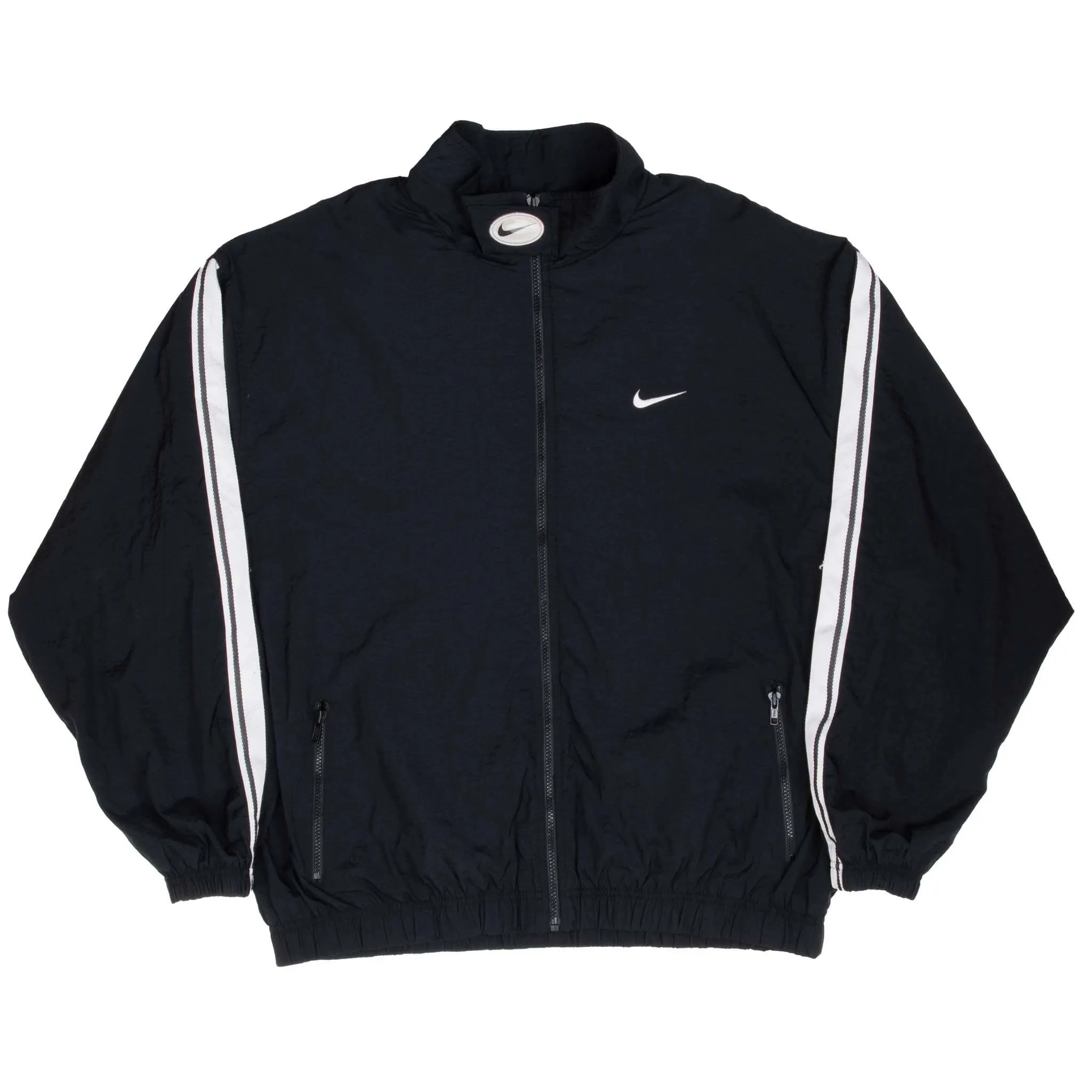 VINTAGE NIKE CLASSIC SWOOSH BLACK WINDBREAKER JACKET 1990S SIZE XL