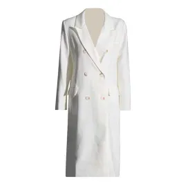 White Double Breasted Maxi Coat V-Neck Blazer