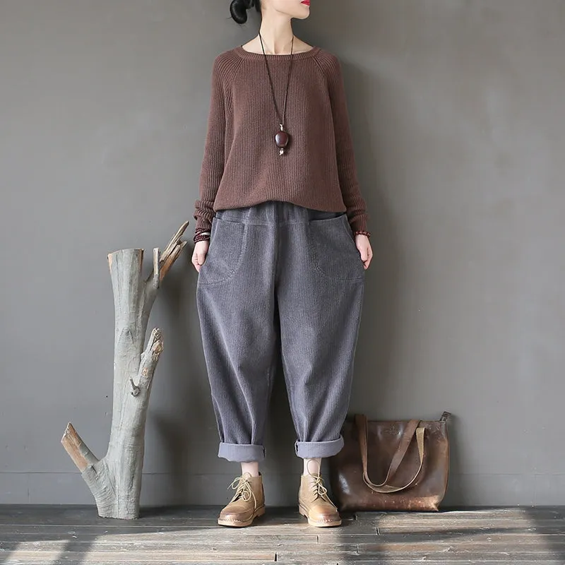 Winter Slacks Corduroy, Baggy Pocket Pants Elastic Waist Pants