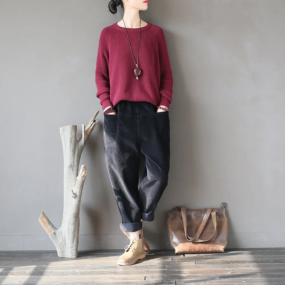 Winter Slacks Corduroy, Baggy Pocket Pants Elastic Waist Pants